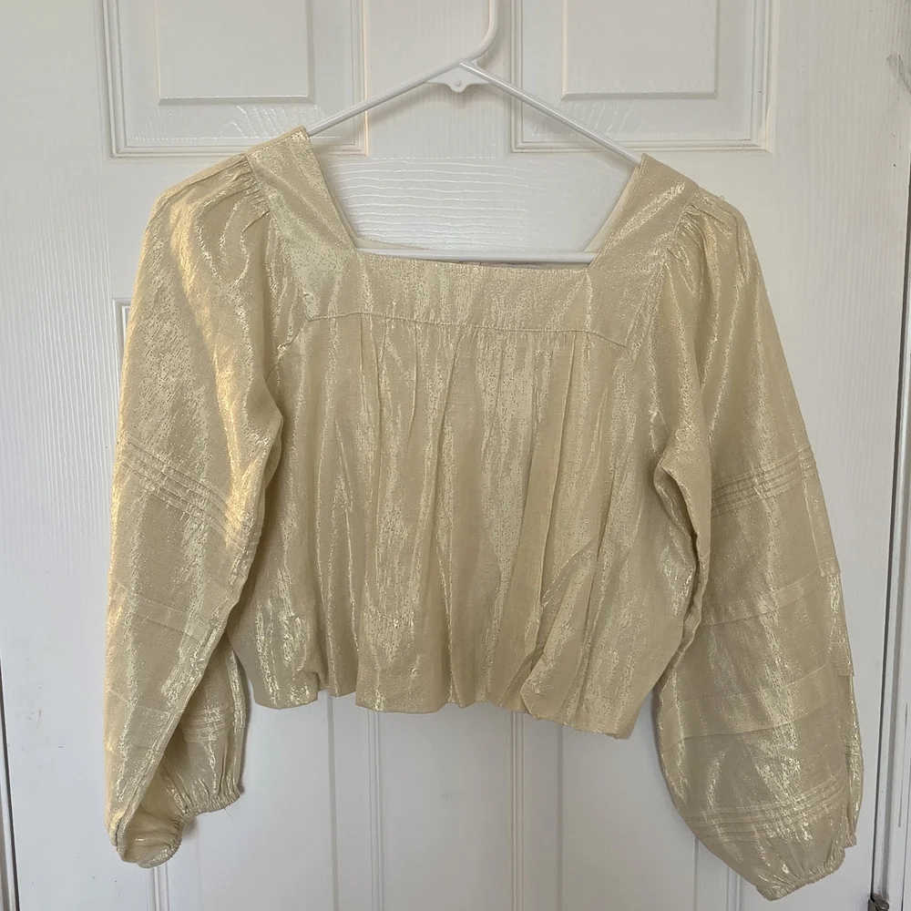 Crewcuts Girls Metallic Gold Square Neck Blouse L (10-12) NWOT
